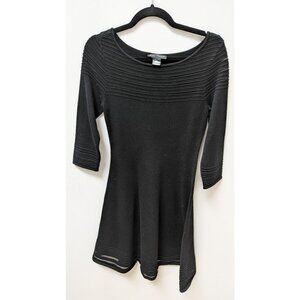 Jessica Howard Black Mesh-Hem Knit Flared Dress